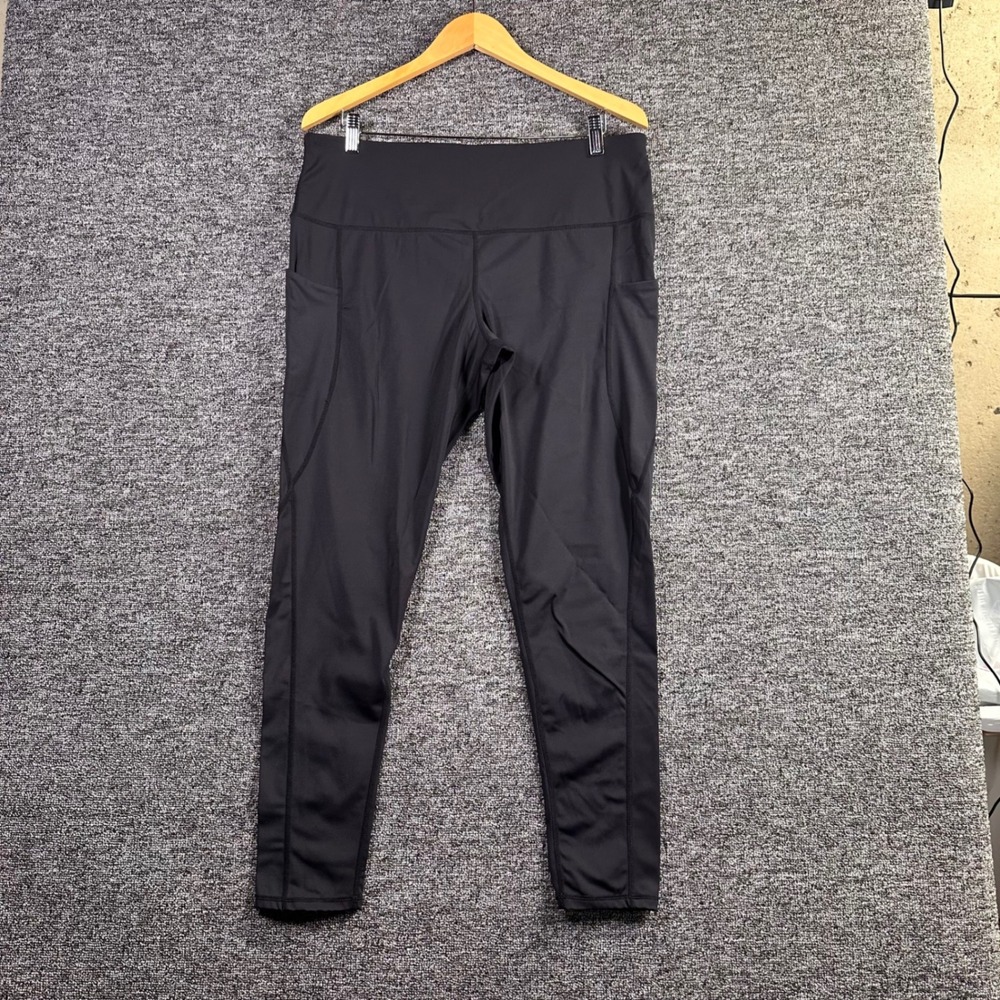 Oalka Black High Waisted Athletic Leggings with Side Pockets XXL Plus Size